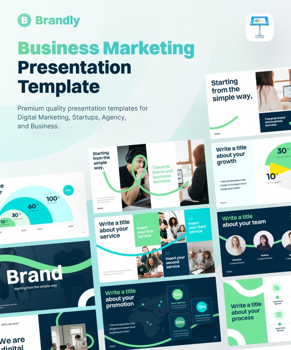40+创意公司介绍企业业务项目策划提案演示文稿设计Keynote模板素材 Brandly – Business Marketing Keynote Presentation Template 幻灯图表 sucaiwan.com