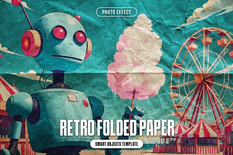 复古做旧褶皱卡通漫画照片效果PS修图特效滤镜样机模板Retro Folded Paper Photo Effect 插件预设 第1张-素材湾丨精选海外优质设计素材资源 复古做旧褶皱卡通漫画照片效果PS修图特效滤镜样机模板Retro Folded Paper Photo Effect 插件预设 sucaiwan.com