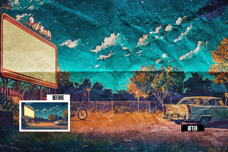 复古做旧褶皱卡通漫画照片效果PS修图特效滤镜样机模板Retro Folded Paper Photo Effect 插件预设 第3张-素材湾丨精选海外优质设计素材资源 复古做旧褶皱卡通漫画照片效果PS修图特效滤镜样机模板Retro Folded Paper Photo Effect 插件预设 sucaiwan.com