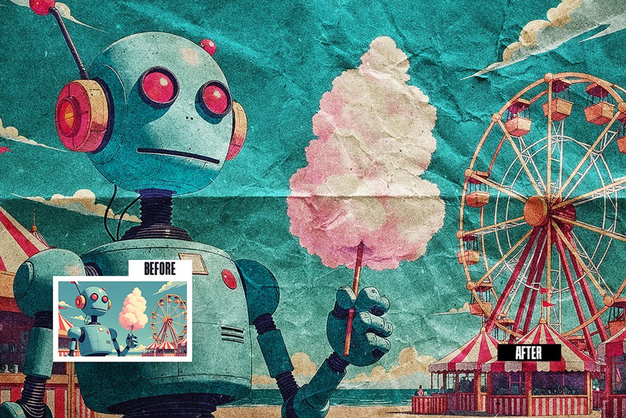 复古做旧褶皱卡通漫画照片效果PS修图特效滤镜样机模板Retro Folded Paper Photo Effect 插件预设 第4张-素材湾丨精选海外优质设计素材资源 复古做旧褶皱卡通漫画照片效果PS修图特效滤镜样机模板Retro Folded Paper Photo Effect 插件预设 sucaiwan.com