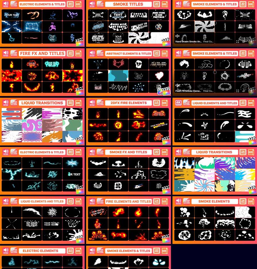 FCPX插件:200多个抽象趣味2D手绘烟雾、闪电、火焰、液体、卡通涂鸦元素背景转场 , 第1张-素材湾丨精选海外优质设计素材资源 FCPX插件:200多个抽象趣味2D手绘烟雾、闪电、火焰、液体、卡通涂鸦元素背景转场 , sucaiwan.com
