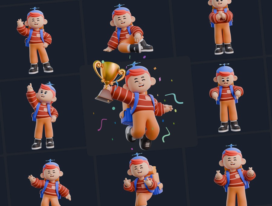 50+3D趣味卡通人物角色动作PNG插画插图Blender模型设计套装Boy 3D Character Poses , 第8张-素材湾丨精选海外优质设计素材资源 50+3D趣味卡通人物角色动作PNG插画插图Blender模型设计套装Boy 3D Character Poses , sucaiwan.com