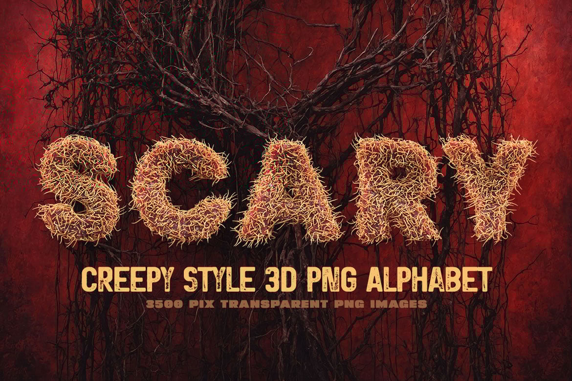 恐怖俏皮创意万圣节元素3D英文字母数字符号PNG免抠图设计素材Creepy PNG Alphabet 图片素材 sucaiwan.com