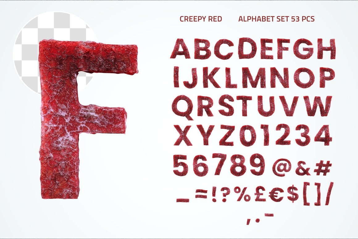 恐怖俏皮创意万圣节元素3D英文字母数字符号PNG免抠图设计素材Creepy PNG Alphabet 图片素材 sucaiwan.com