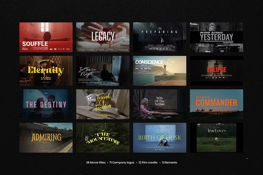 50幅时尚电影海报/演员表剧组人员名单/连续剧电视节目宣传海报 Photoshop模板+字体 Pixflow - Movie Titles Vol.2 设计素材 sucaiwan.com