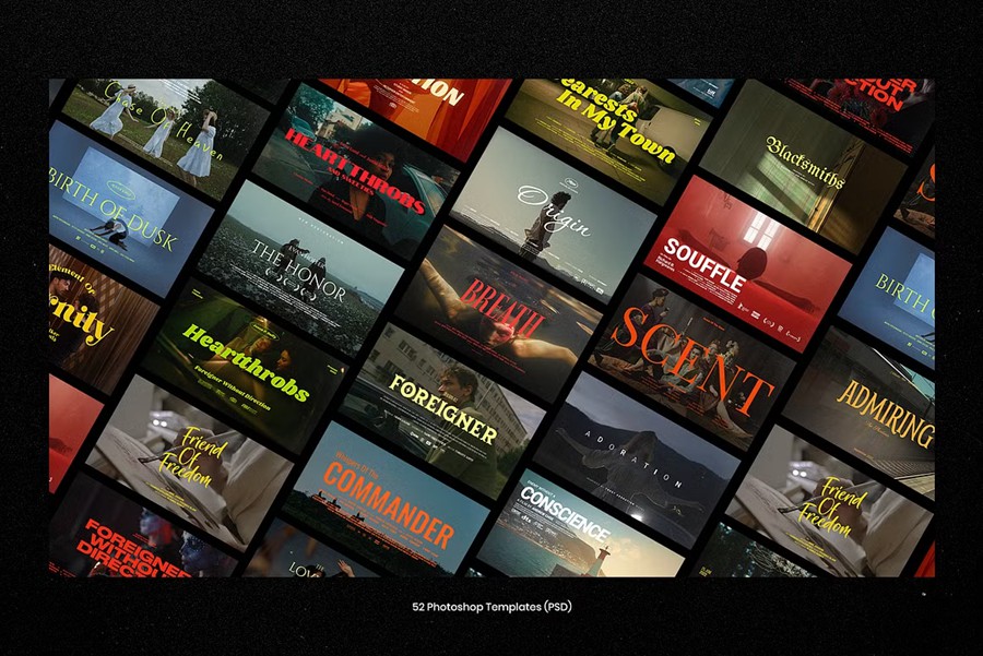 50幅时尚电影海报/演员表剧组人员名单/连续剧电视节目宣传海报 Photoshop模板+字体 Pixflow - Movie Titles Vol.2 设计素材 sucaiwan.com