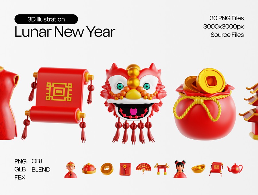 30款中国农历新年春节3d插图图标icons设计blender/fbx/png格式素材Lunar New Year 3D Illustration 图标素材 第1张-素材湾丨精选海外优质设计素材资源 30款中国农历新年春节3d插图图标icons设计blender/fbx/png格式素材Lunar New Year 3D Illustration 图标素材 sucaiwan.com