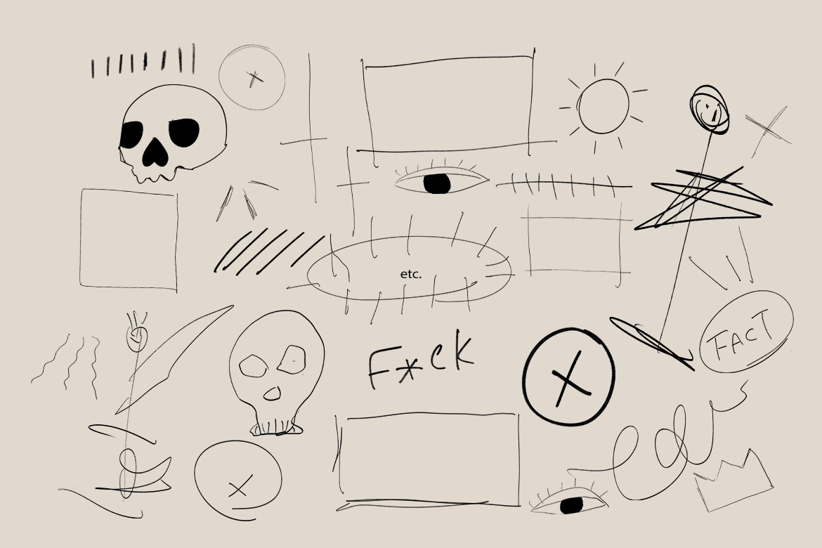 134个潮流手绘涂鸦箭头线条圆圈图案海报封面拼贴艺术透明PNG涂鸦元素 Messy Scribbles , sucaiwan.com