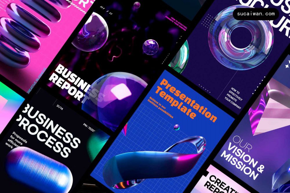 16款现代创意抽象3D几何图形广告招贴主视觉潮流海报设计ps分层素材源文件Fashion poster psd template 设计素材 sucaiwan.com