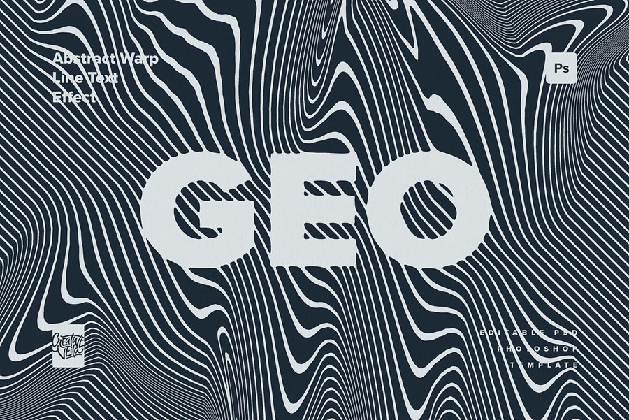 潮流流动线条条纹扭曲抽象艺术纹理肌理PS特效滤镜样机模板素材Abstract Warp Line Text Effects 插件预设 sucaiwan.com