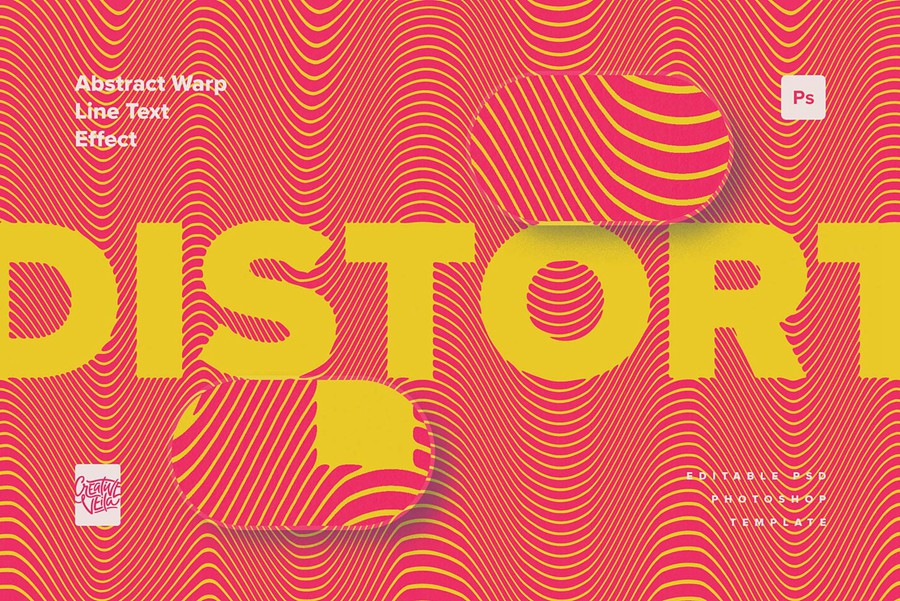 潮流流动线条条纹扭曲抽象艺术纹理肌理PS特效滤镜样机模板素材Abstract Warp Line Text Effects 插件预设 sucaiwan.com