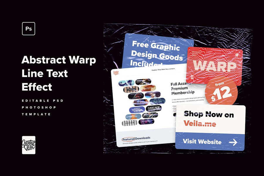 潮流流动线条条纹扭曲抽象艺术纹理肌理PS特效滤镜样机模板素材Abstract Warp Line Text Effects 插件预设 sucaiwan.com