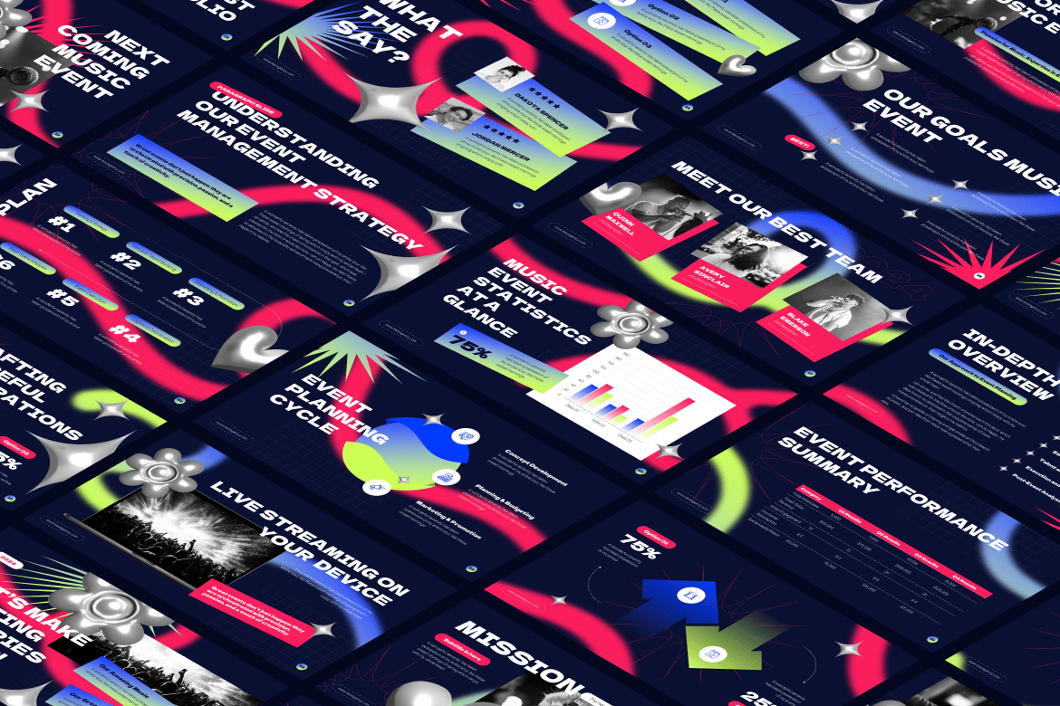 创意炫彩品牌营销策划演示文稿设计ppt模版 Creative Y2K Event Organizer PowerPoint 幻灯图表 sucaiwan.com