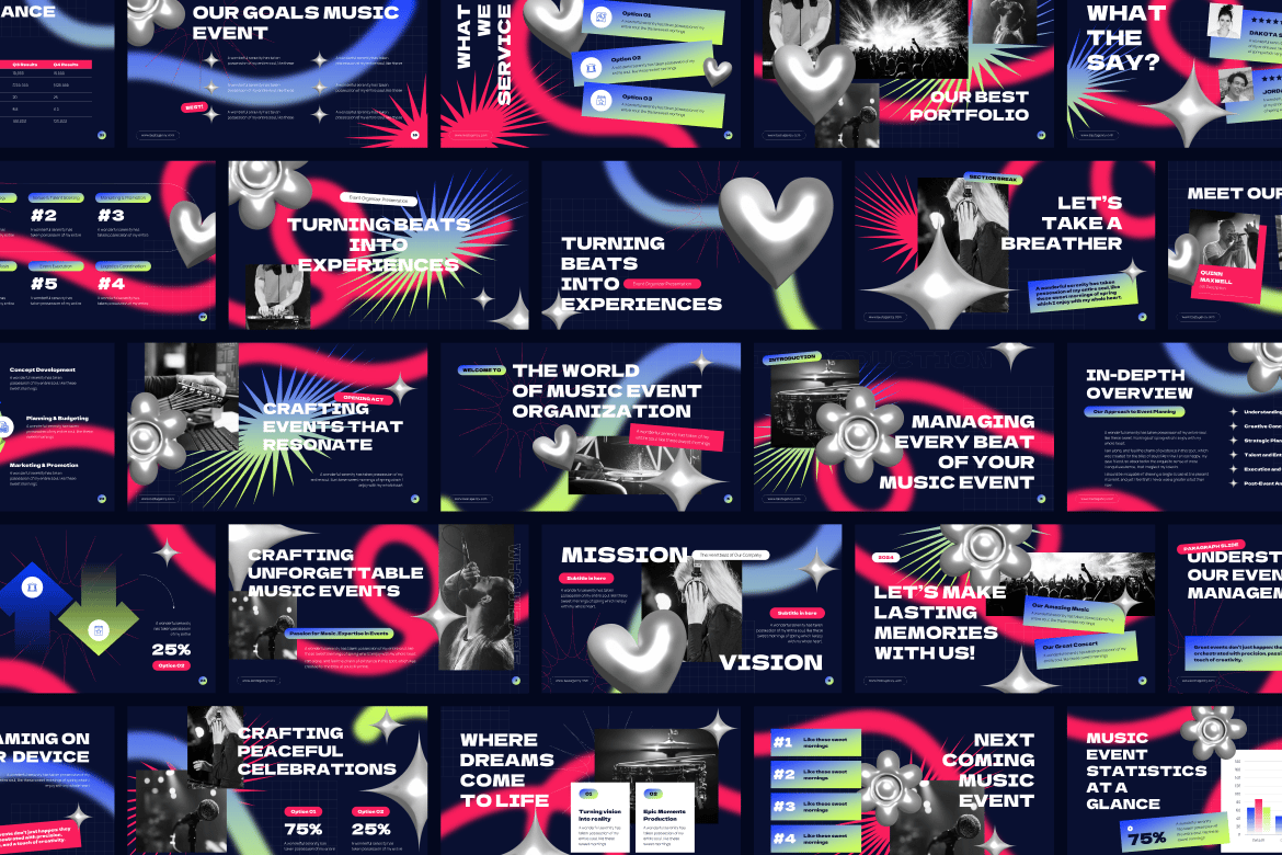 创意炫彩品牌营销策划演示文稿设计ppt模版 Creative Y2K Event Organizer PowerPoint 幻灯图表 sucaiwan.com