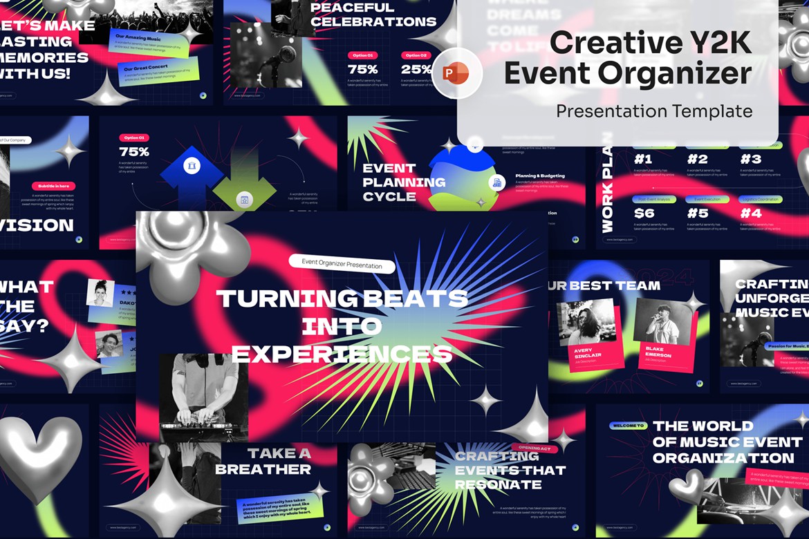 创意炫彩品牌营销策划演示文稿设计ppt模版 Creative Y2K Event Organizer PowerPoint 幻灯图表 sucaiwan.com