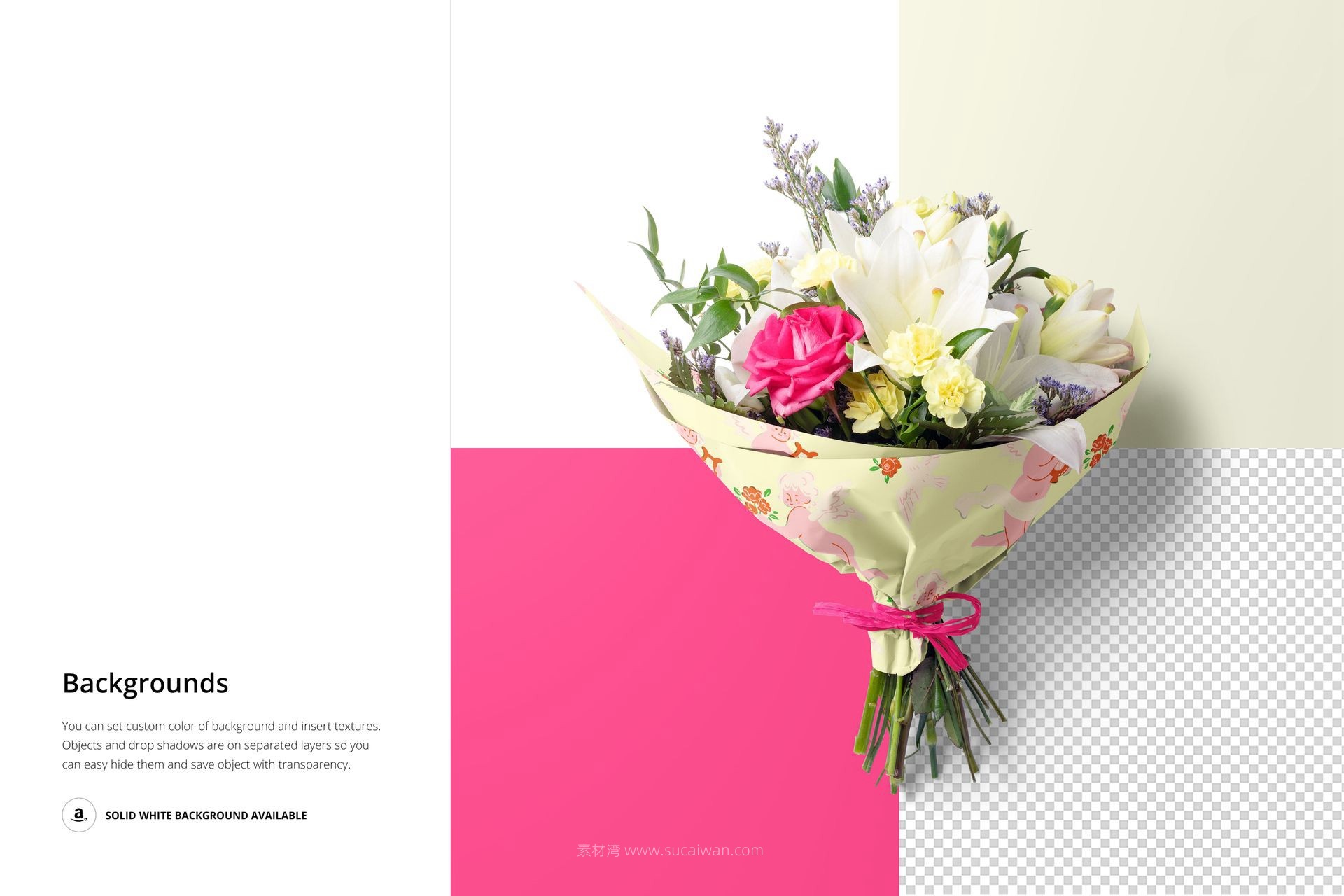 时尚Ins风花束鲜花包装纸防尘纸印花图案设计展示效果图Ps贴图样机模板素材Romantic Flowers Packaging Mockup Set 样机素材 第7张-素材湾丨精选海外优质设计素材资源 时尚Ins风花束鲜花包装纸防尘纸印花图案设计展示效果图Ps贴图样机模板素材Romantic Flowers Packaging Mockup Set 样机素材 sucaiwan.com