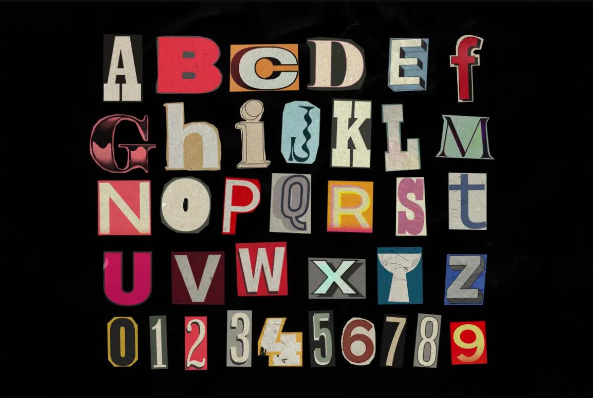 606个创意趣味杂志报纸手工剪撕纸动态拼贴字母海报图形素材包 Pixflow - Ransom Type Collage 图片素材 sucaiwan.com