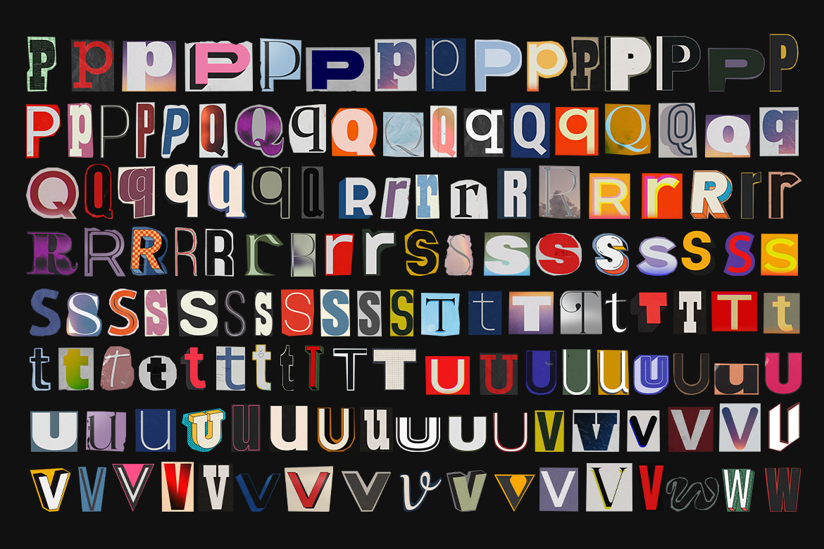 606个创意趣味杂志报纸手工剪撕纸动态拼贴字母海报图形素材包 Pixflow - Ransom Type Collage 图片素材 sucaiwan.com