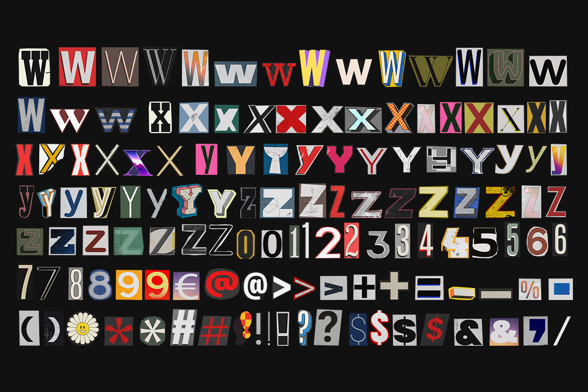 606个创意趣味杂志报纸手工剪撕纸动态拼贴字母海报图形素材包 Pixflow - Ransom Type Collage 图片素材 sucaiwan.com