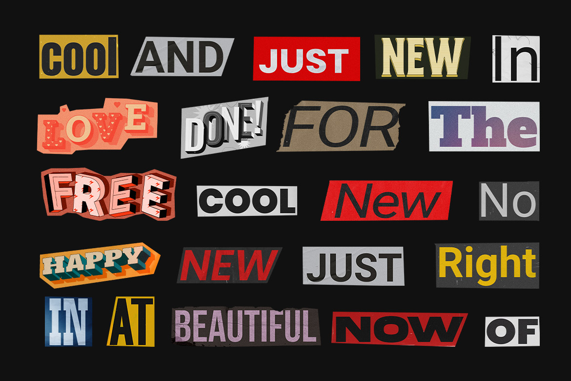 606个创意趣味杂志报纸手工剪撕纸动态拼贴字母海报图形素材包 Pixflow - Ransom Type Collage 图片素材 sucaiwan.com