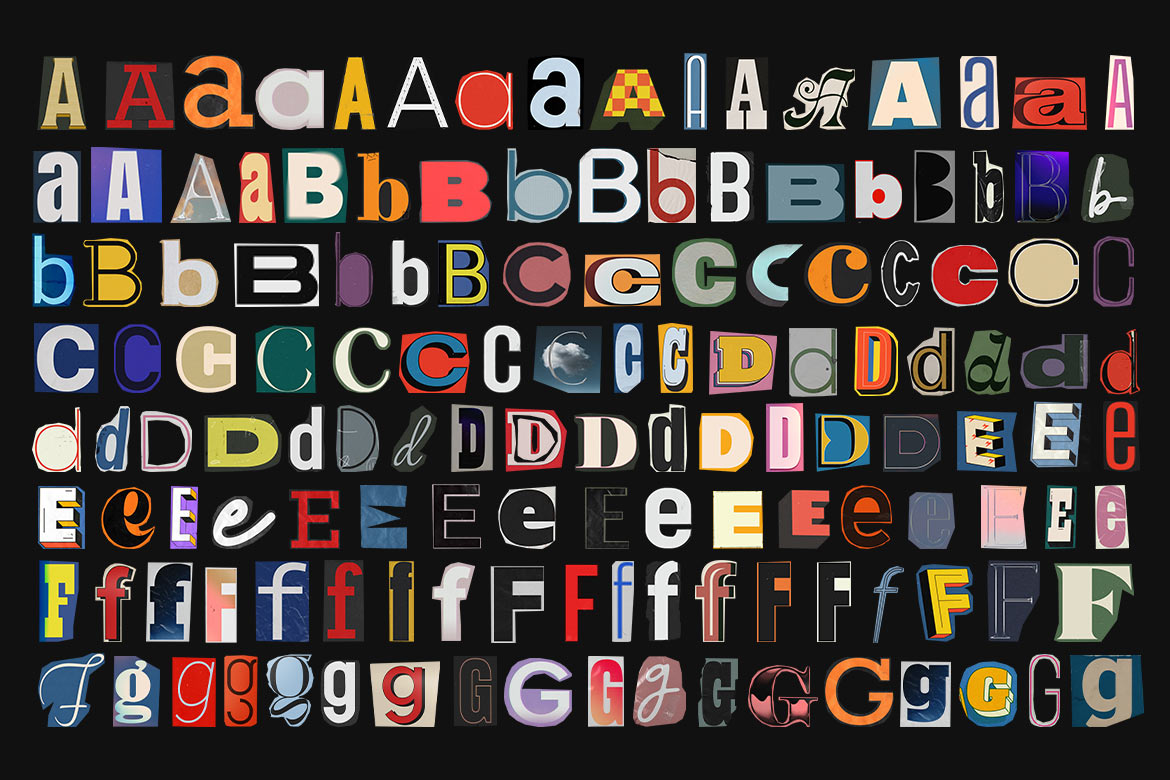 606个创意趣味杂志报纸手工剪撕纸动态拼贴字母海报图形素材包 Pixflow - Ransom Type Collage 图片素材 sucaiwan.com