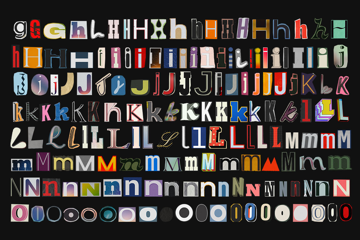 606个创意趣味杂志报纸手工剪撕纸动态拼贴字母海报图形素材包 Pixflow - Ransom Type Collage 图片素材 sucaiwan.com