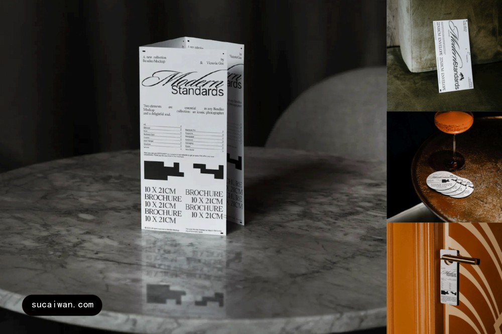 4款高级国外门把手警示牌折页cd卡片vi设计展示ps贴图样机模板Bendito Mockup – Modern Standards Branding Mockup Vol 2 样机素材 sucaiwan.com