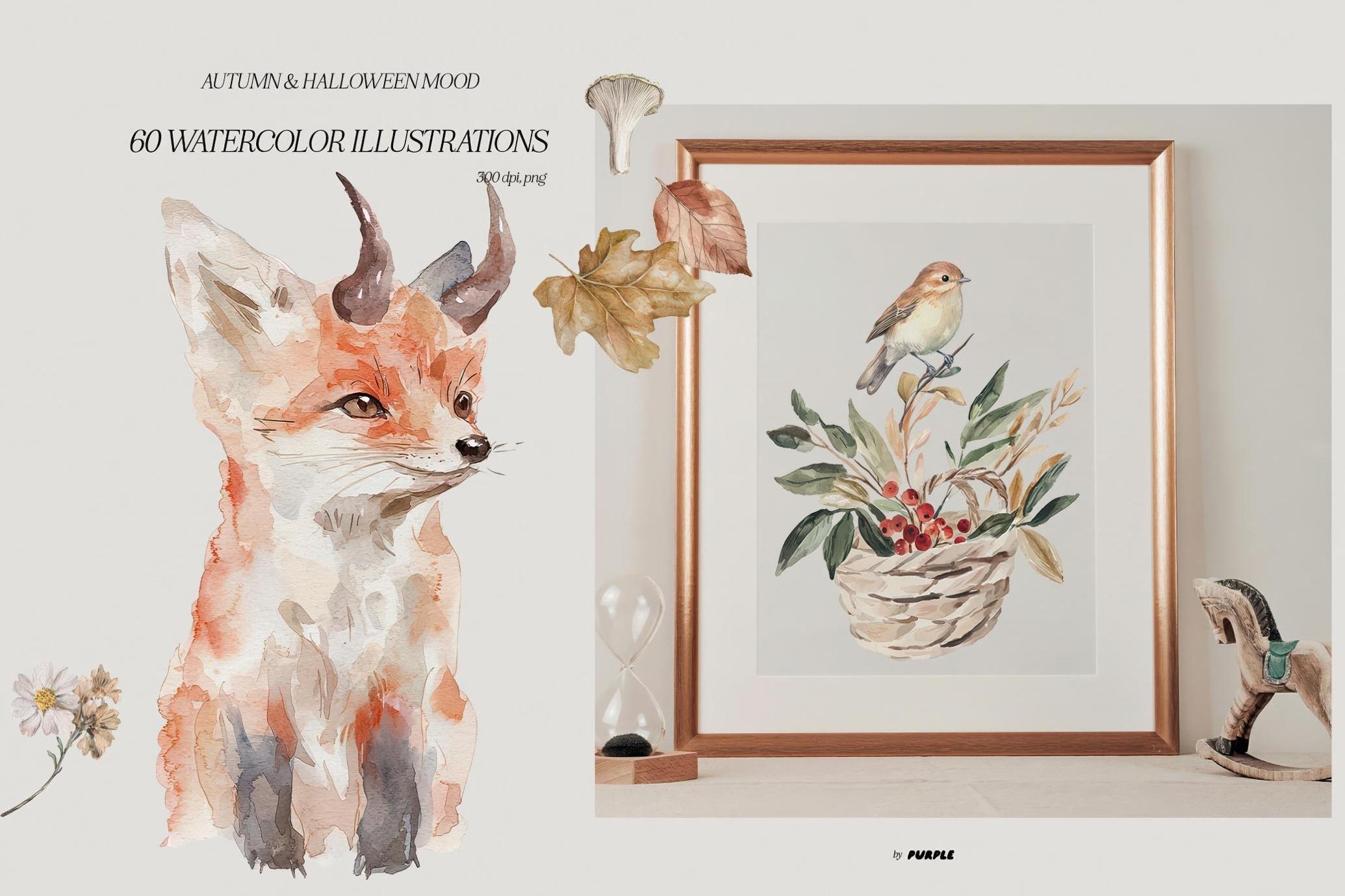 复古万圣节主题秋季水彩森林动物图案手绘插图插画png免抠图片设计素材Autumn & Halloween Seasonal Art Collection 图片素材 第4张-素材湾丨精选海外优质设计素材资源 复古万圣节主题秋季水彩森林动物图案手绘插图插画png免抠图片设计素材Autumn & Halloween Seasonal Art Collection 图片素材 sucaiwan.com