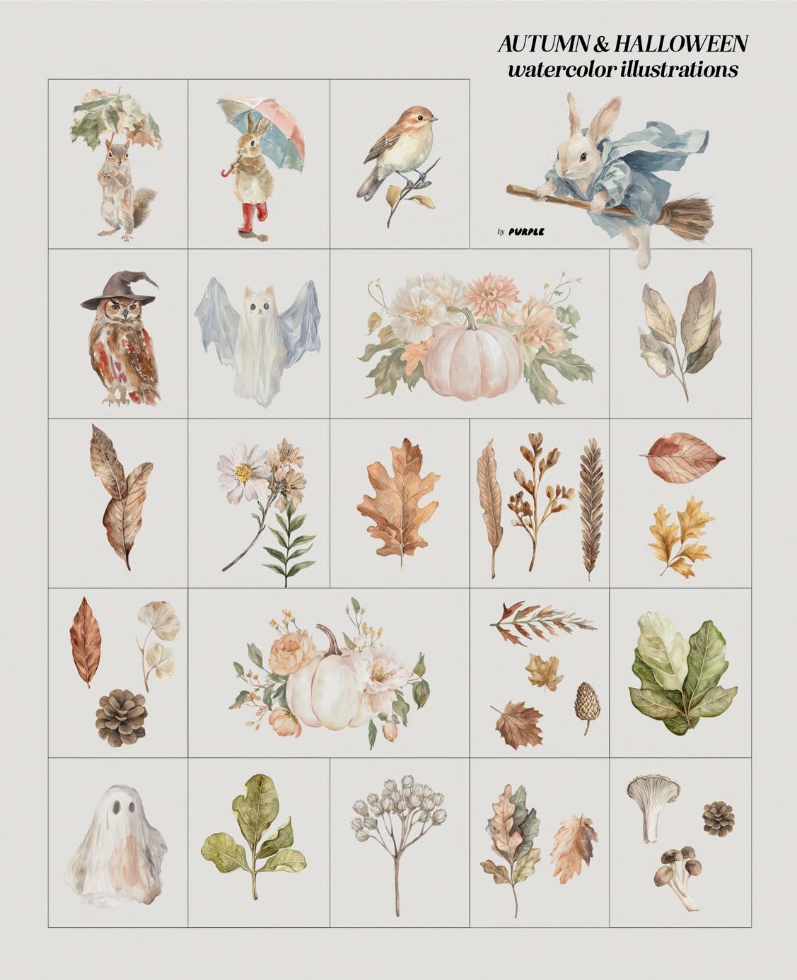 复古万圣节主题秋季水彩森林动物图案手绘插图插画png免抠图片设计素材Autumn & Halloween Seasonal Art Collection 图片素材 第6张-素材湾丨精选海外优质设计素材资源 复古万圣节主题秋季水彩森林动物图案手绘插图插画png免抠图片设计素材Autumn & Halloween Seasonal Art Collection 图片素材 sucaiwan.com