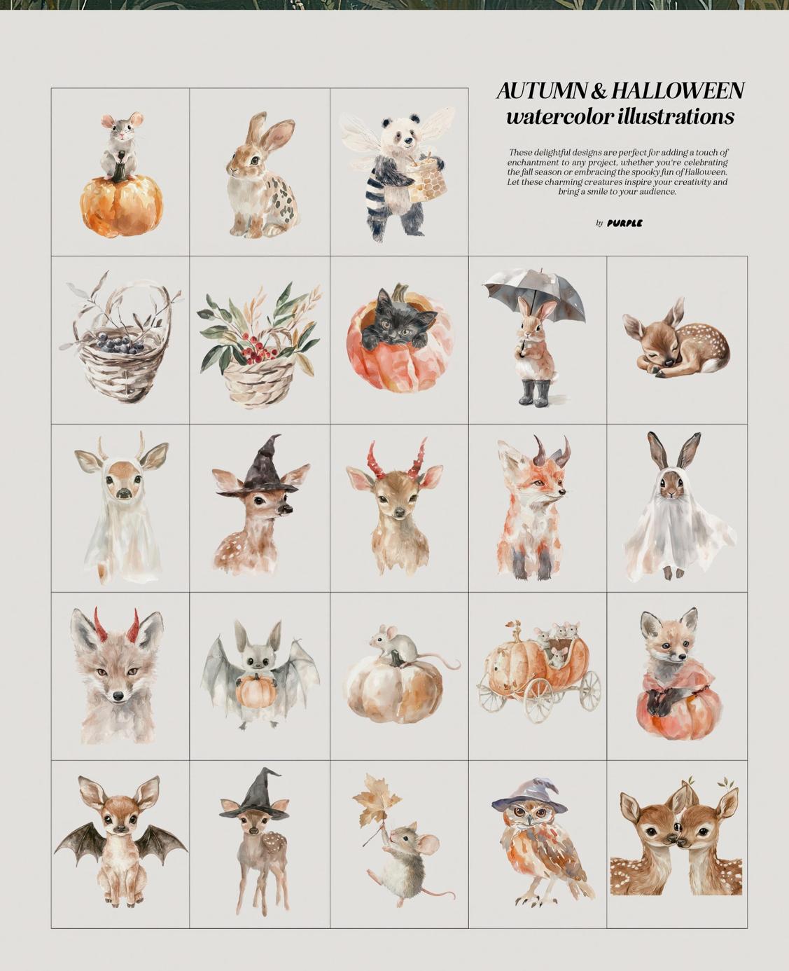 复古万圣节主题秋季水彩森林动物图案手绘插图插画png免抠图片设计素材Autumn & Halloween Seasonal Art Collection 图片素材 第5张-素材湾丨精选海外优质设计素材资源 复古万圣节主题秋季水彩森林动物图案手绘插图插画png免抠图片设计素材Autumn & Halloween Seasonal Art Collection 图片素材 sucaiwan.com