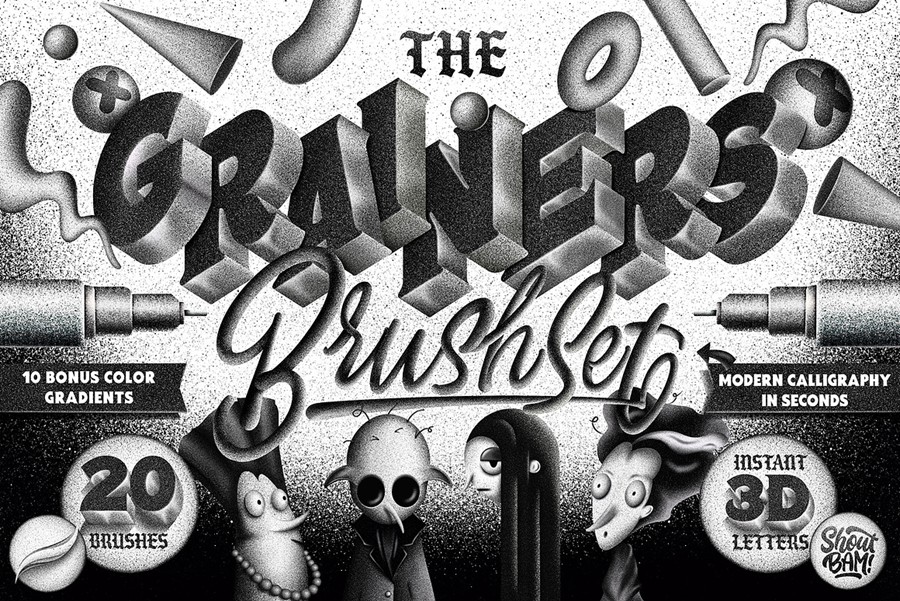 20款复古颗粒燥点3D绘画效果Procreate着色器笔刷画笔素材The Grainers Brush Set 笔刷资源 第1张-素材湾丨精选海外优质设计素材资源 20款复古颗粒燥点3D绘画效果Procreate着色器笔刷画笔素材The Grainers Brush Set 笔刷资源 sucaiwan.com