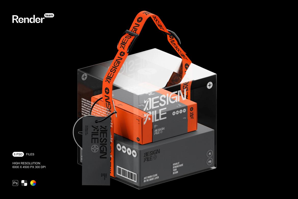 6款高级产品软件包装盒纸盒礼盒塑料盒设计PS展示效果图样机模板素材Box Mockup Set 样机素材 sucaiwan.com