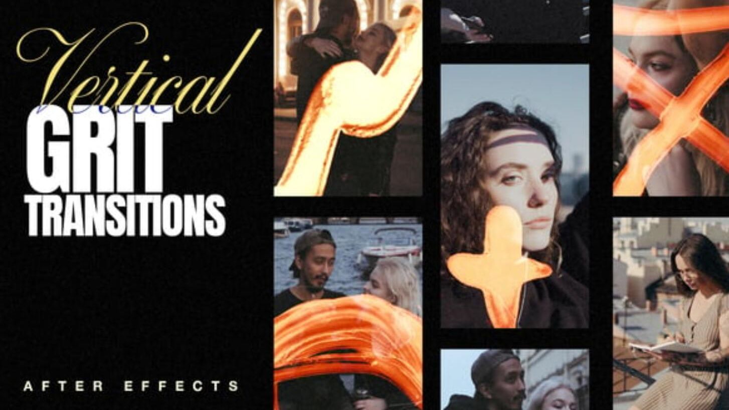 AE/PR/FCPX模板：大胆前卫胶片燃烧漏光笔触纹理竖屏转场过渡 Light & Grit , sucaiwan.com