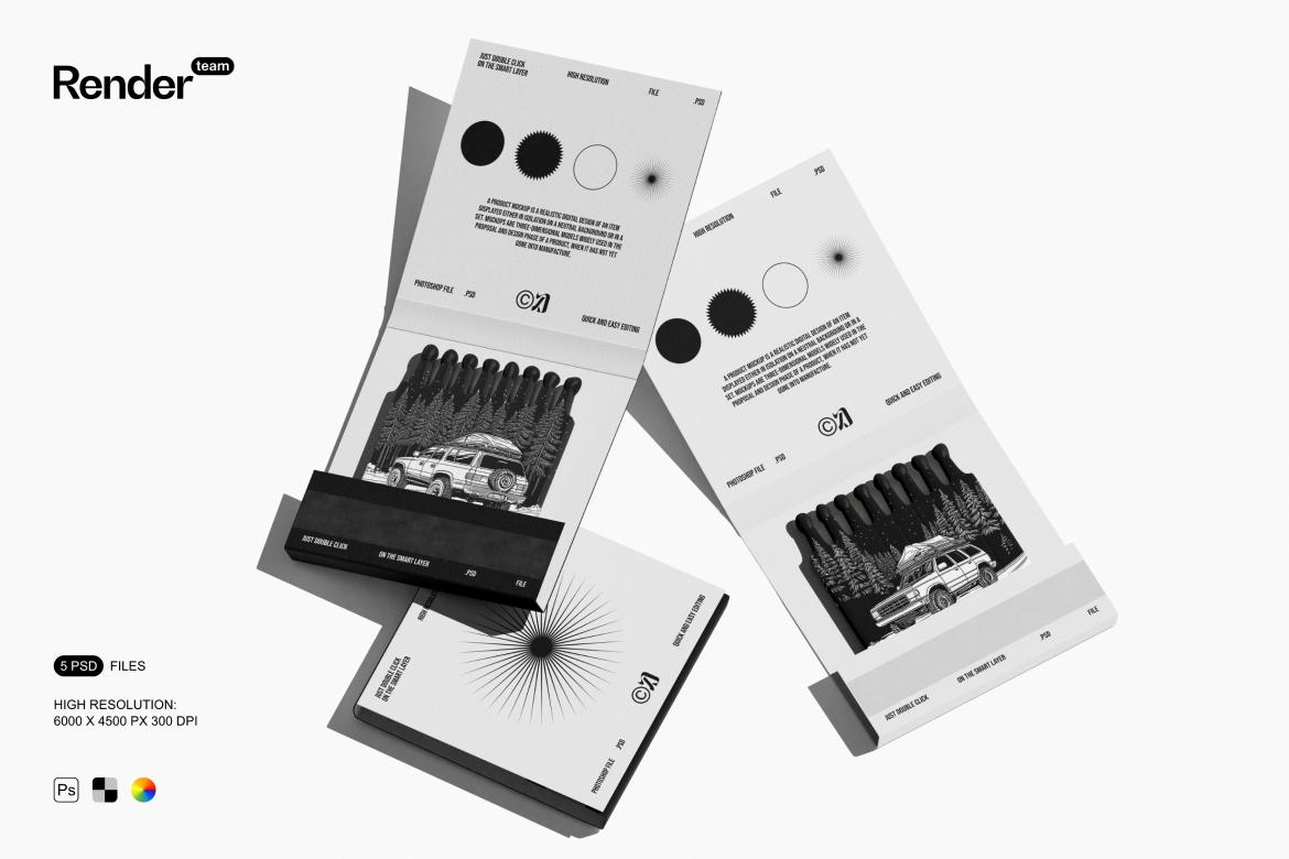 5款逼真文创礼品户外露营火柴盒产品包装纸盒设计展示效果图psd样机Matches Mockup Set 样机素材 第1张-素材湾丨精选海外优质设计素材资源 5款逼真文创礼品户外露营火柴盒产品包装纸盒设计展示效果图psd样机Matches Mockup Set 样机素材 sucaiwan.com