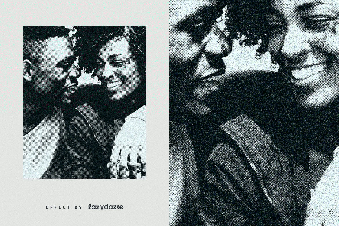 黑白做旧颗粒照片效果ps特效滤镜样机 Halftone Grunge PSD Photo Effect 插件预设 sucaiwan.com