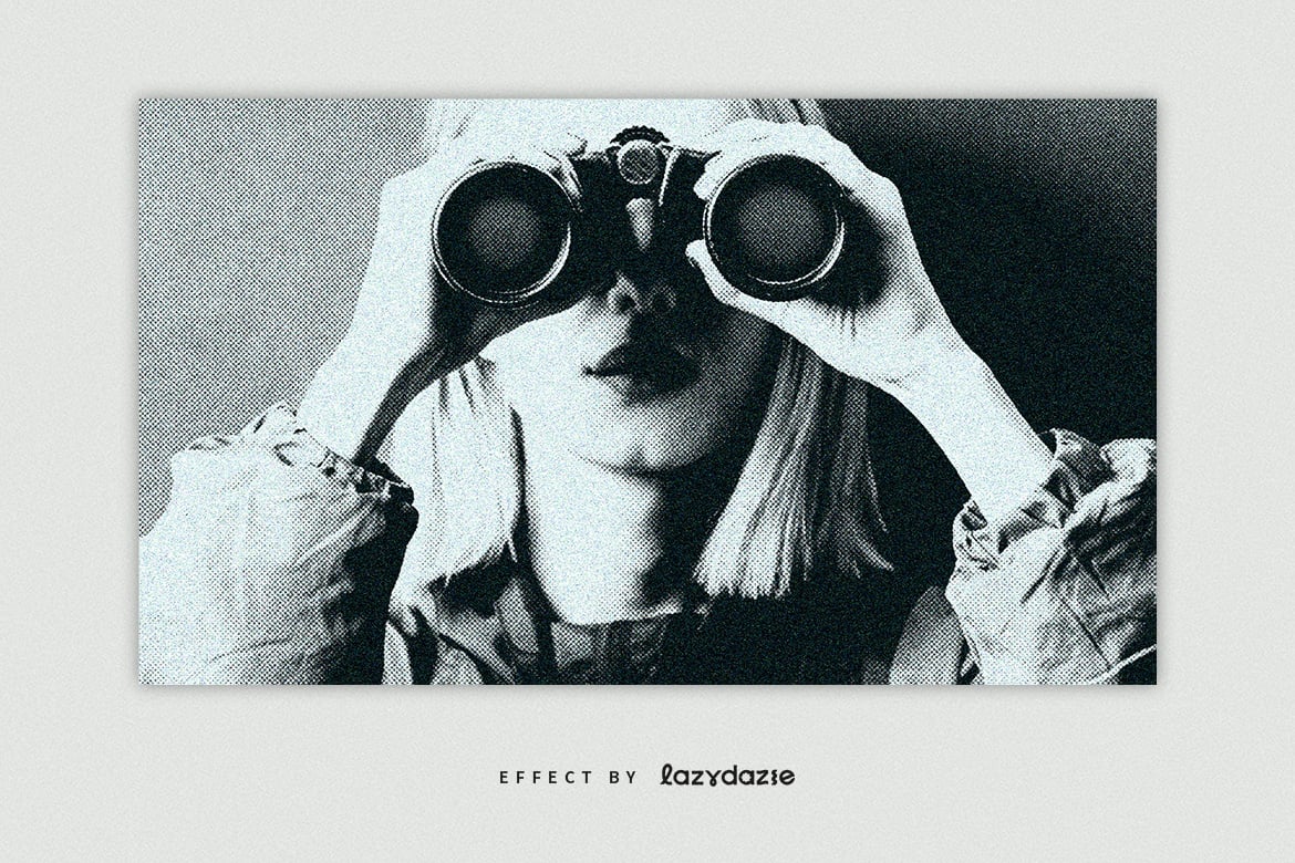 黑白做旧颗粒照片效果ps特效滤镜样机 Halftone Grunge PSD Photo Effect 插件预设 sucaiwan.com