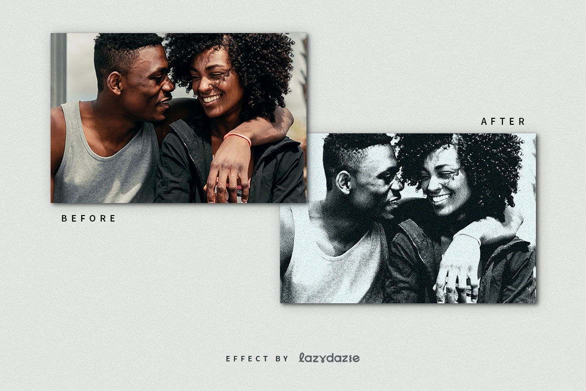 黑白做旧颗粒照片效果ps特效滤镜样机 Halftone Grunge PSD Photo Effect 插件预设 sucaiwan.com