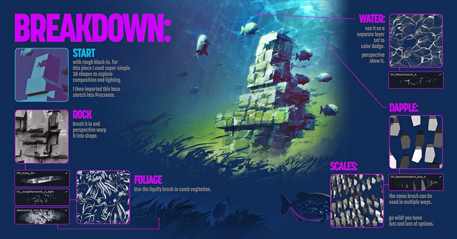 创意树叶树木木纹岩石云朵概念插画绘画效果procreate笔刷画笔素材Concept Megapack for Procreate 笔刷资源 sucaiwan.com