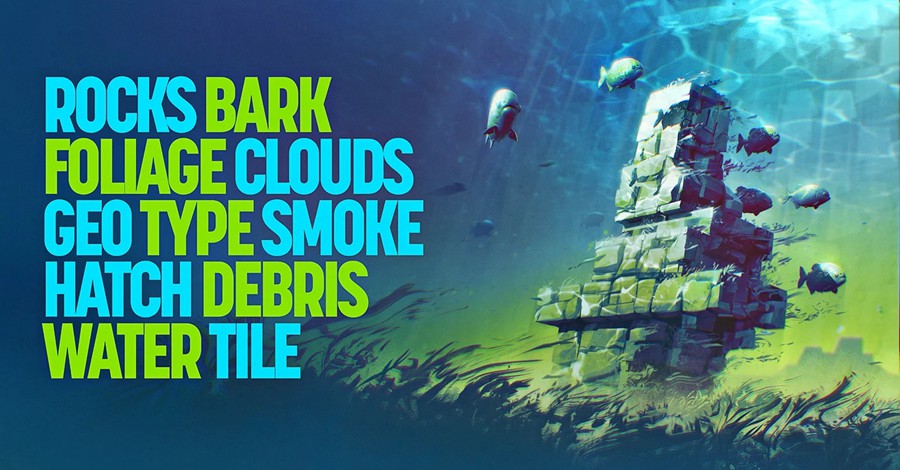 创意树叶树木木纹岩石云朵概念插画绘画效果procreate笔刷画笔素材Concept Megapack for Procreate 笔刷资源 sucaiwan.com