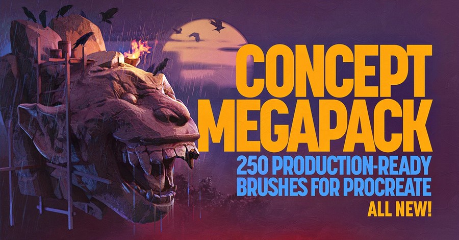 创意树叶树木木纹岩石云朵概念插画绘画效果procreate笔刷画笔素材Concept Megapack for Procreate 笔刷资源 sucaiwan.com