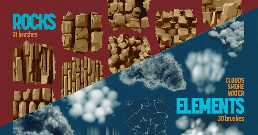 创意树叶树木木纹岩石云朵概念插画绘画效果procreate笔刷画笔素材Concept Megapack for Procreate 笔刷资源 sucaiwan.com