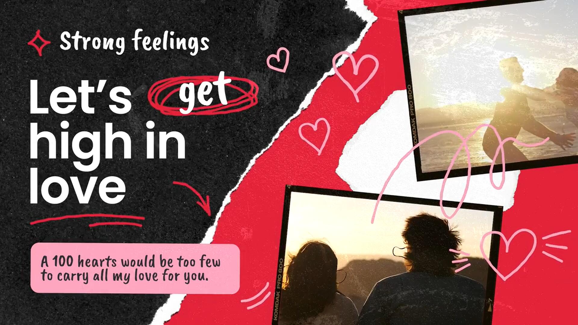 PR模板：复古浪漫情人节邋遢纸质拼贴艺术场景效果模板 , sucaiwan.com