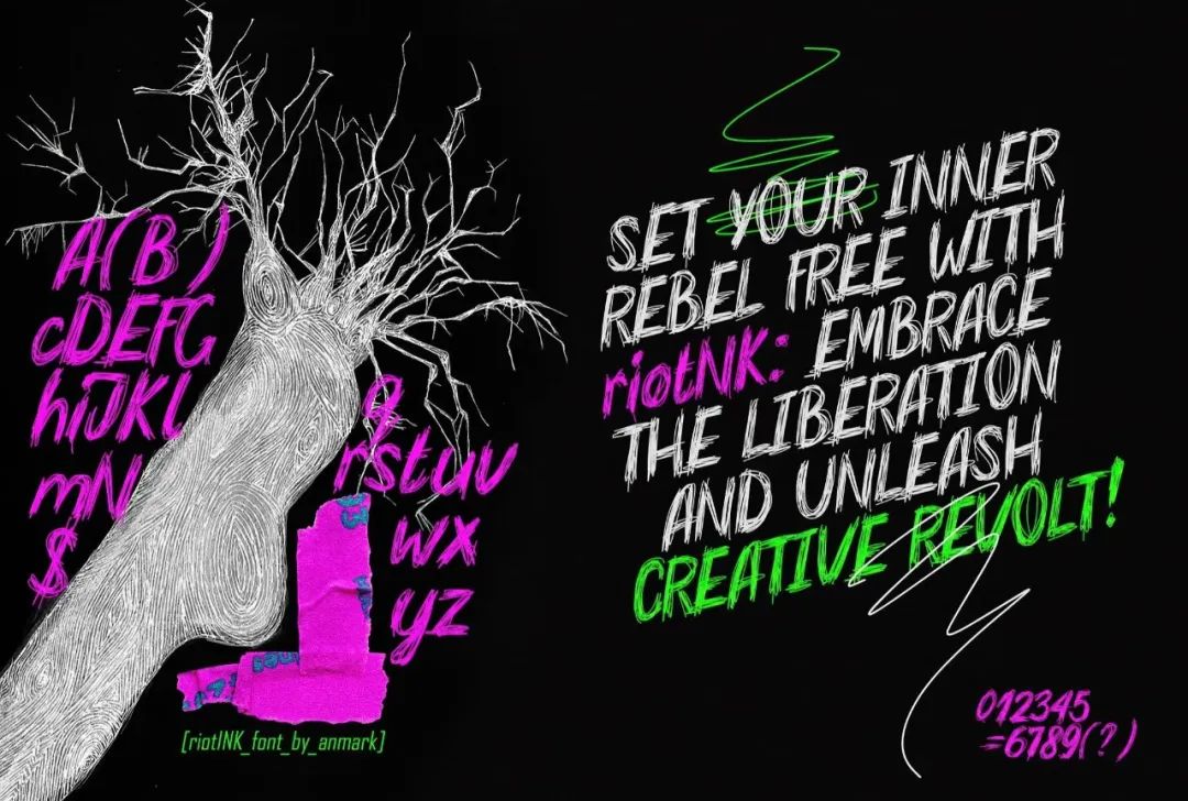 英文字体:复古邋遢涂鸦手绘风格炫酷潦草摇滚线条变体杂志封面字体包 RiotINK. Handwritten Scribble Font 设计素材 第7张-素材湾丨精选海外优质设计素材资源 英文字体:复古邋遢涂鸦手绘风格炫酷潦草摇滚线条变体杂志封面字体包 RiotINK. Handwritten Scribble Font 设计素材 sucaiwan.com