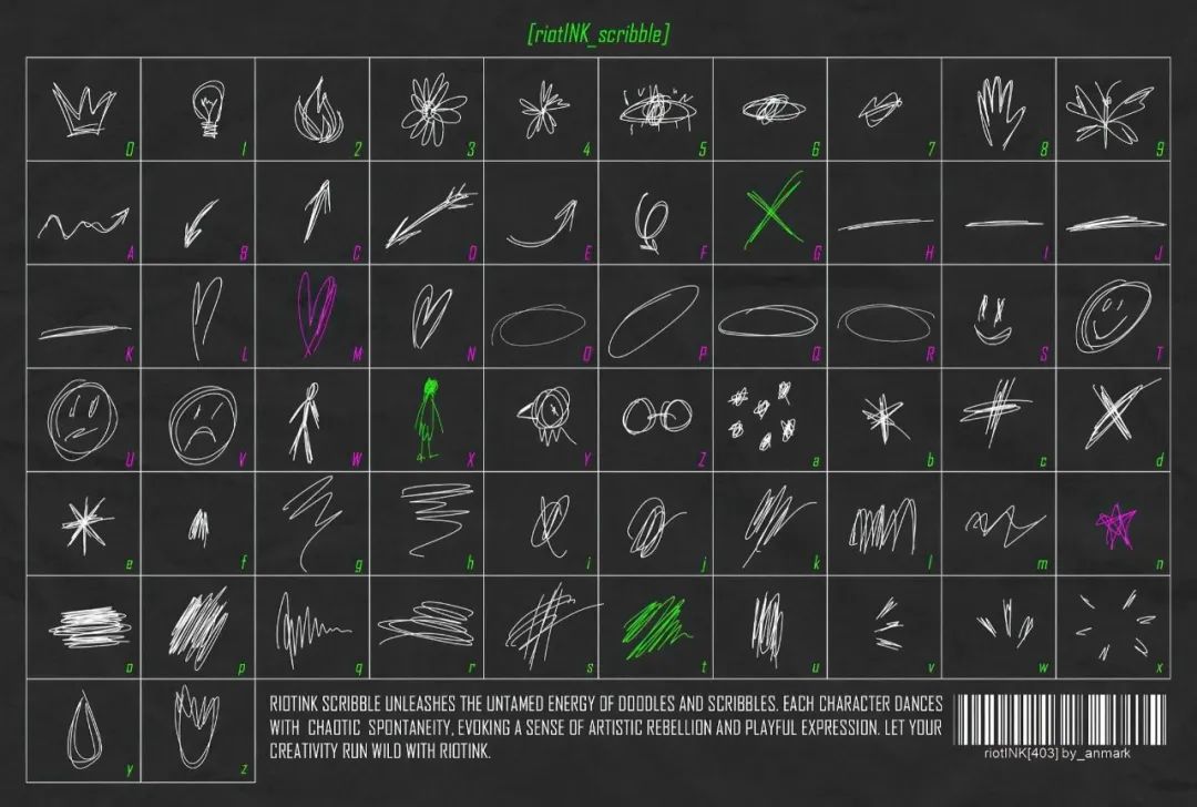 英文字体:复古邋遢涂鸦手绘风格炫酷潦草摇滚线条变体杂志封面字体包 RiotINK. Handwritten Scribble Font 设计素材 第9张-素材湾丨精选海外优质设计素材资源 英文字体:复古邋遢涂鸦手绘风格炫酷潦草摇滚线条变体杂志封面字体包 RiotINK. Handwritten Scribble Font 设计素材 sucaiwan.com