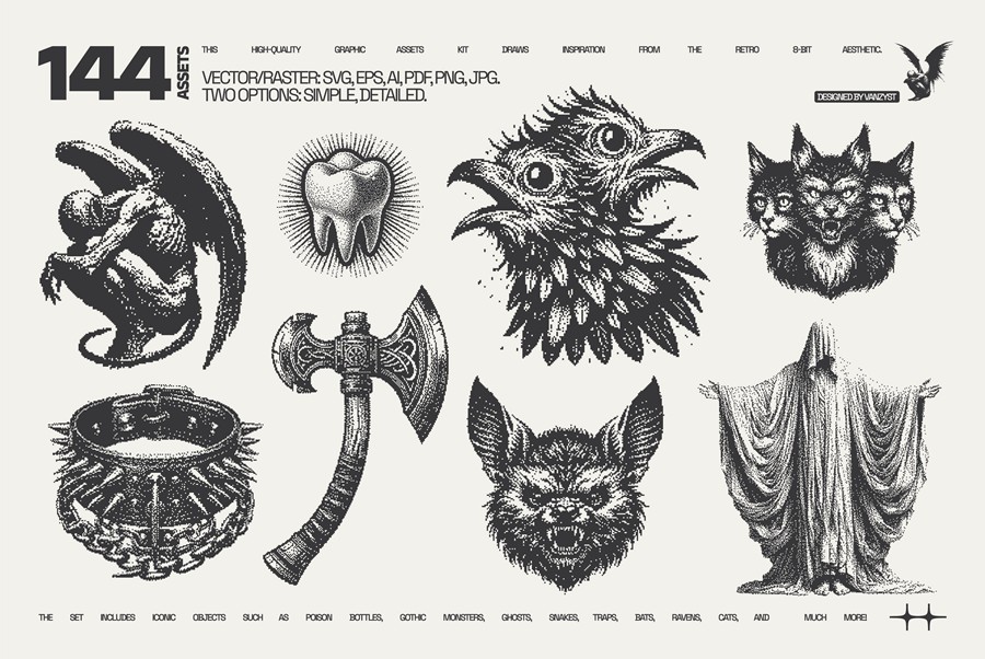 144款复古哥特神话暗黑低保真马赛克像素潮流艺术插画ai矢量素材144 DarkPixel Graphic Pack by Vanzyst 图片素材 第6张-素材湾丨精选海外优质设计素材资源 144款复古哥特神话暗黑低保真马赛克像素潮流艺术插画ai矢量素材144 DarkPixel Graphic Pack by Vanzyst 图片素材 sucaiwan.com