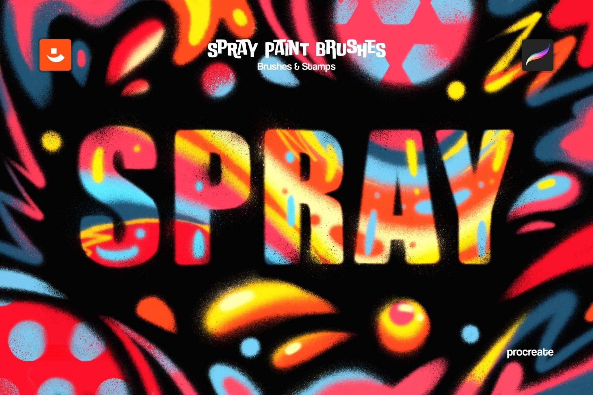 潮流街头涂鸦喷漆狂野艺术绘画效果procreate笔刷画笔设计素材Spray Paint Procreate Brushes 笔刷资源 sucaiwan.com