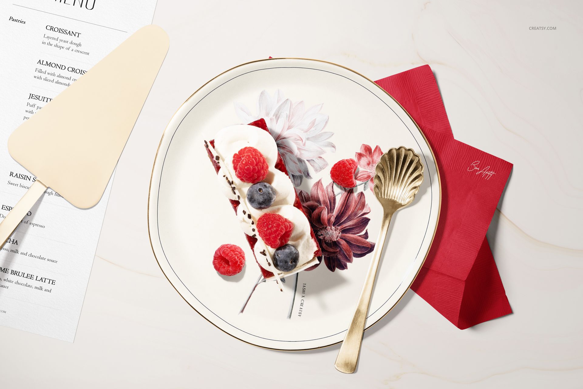 16款瓷盘菜单餐巾纸糕点甜点Vi设计展示效果图Ps贴图样机模板 Plate Mockup Set (pastry shop edition) , 第6张-素材湾丨精选海外优质设计素材资源 16款瓷盘菜单餐巾纸糕点甜点Vi设计展示效果图Ps贴图样机模板 Plate Mockup Set (pastry shop edition) , sucaiwan.com