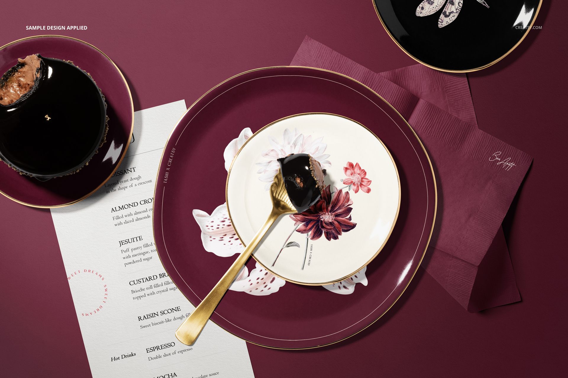 16款瓷盘菜单餐巾纸糕点甜点Vi设计展示效果图Ps贴图样机模板 Plate Mockup Set (pastry shop edition) , 第11张-素材湾丨精选海外优质设计素材资源 16款瓷盘菜单餐巾纸糕点甜点Vi设计展示效果图Ps贴图样机模板 Plate Mockup Set (pastry shop edition) , sucaiwan.com
