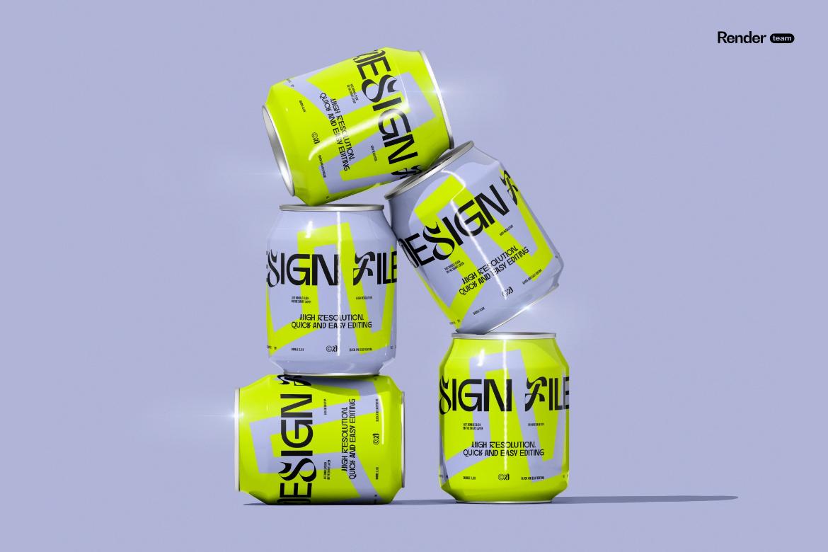 5款逼真330ml啤酒苏打水饮料易拉罐3D模型PSD样机模板设计素材Mini Soda / Beer Can Mockup Set 样机素材 sucaiwan.com