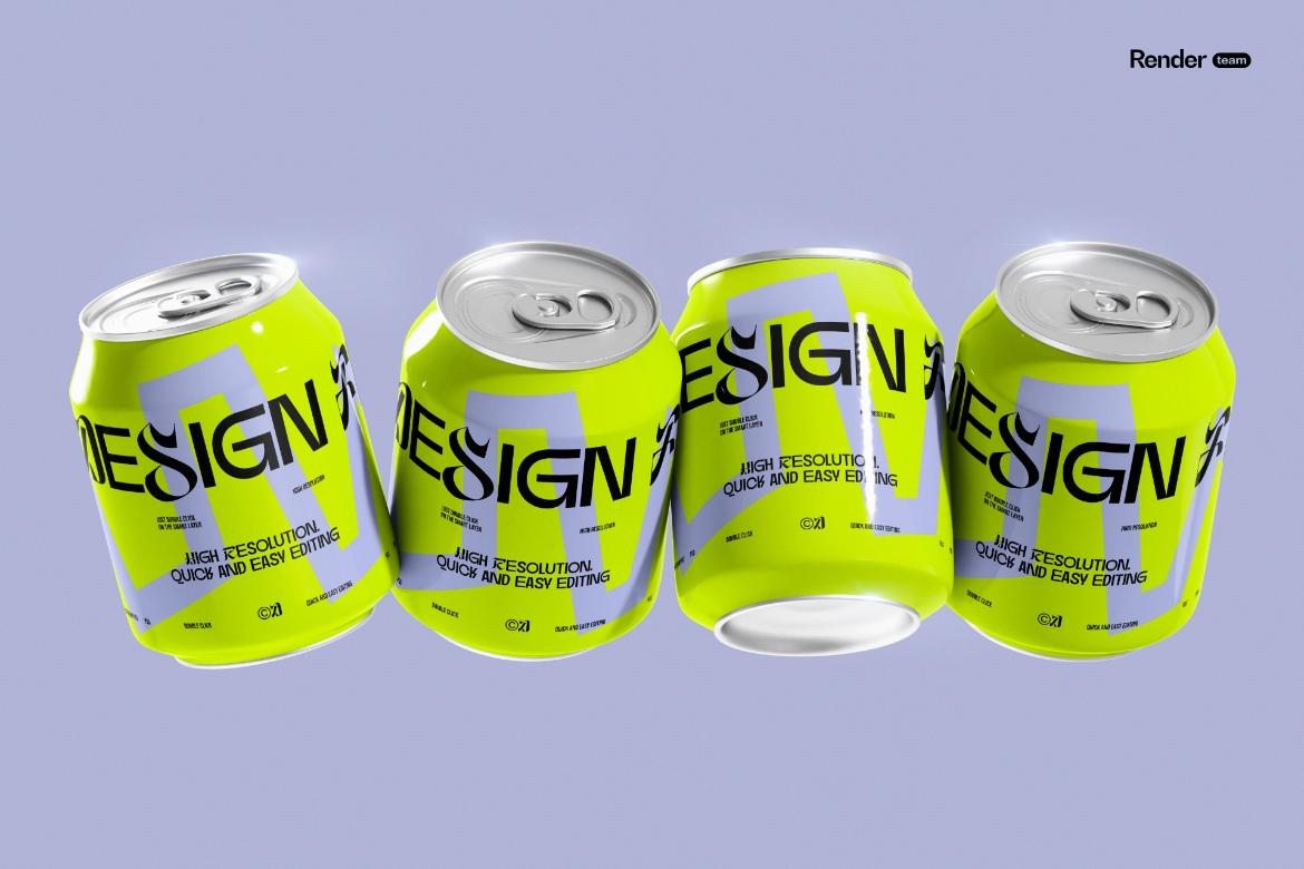 5款逼真330ml啤酒苏打水饮料易拉罐3D模型PSD样机模板设计素材Mini Soda / Beer Can Mockup Set 样机素材 sucaiwan.com